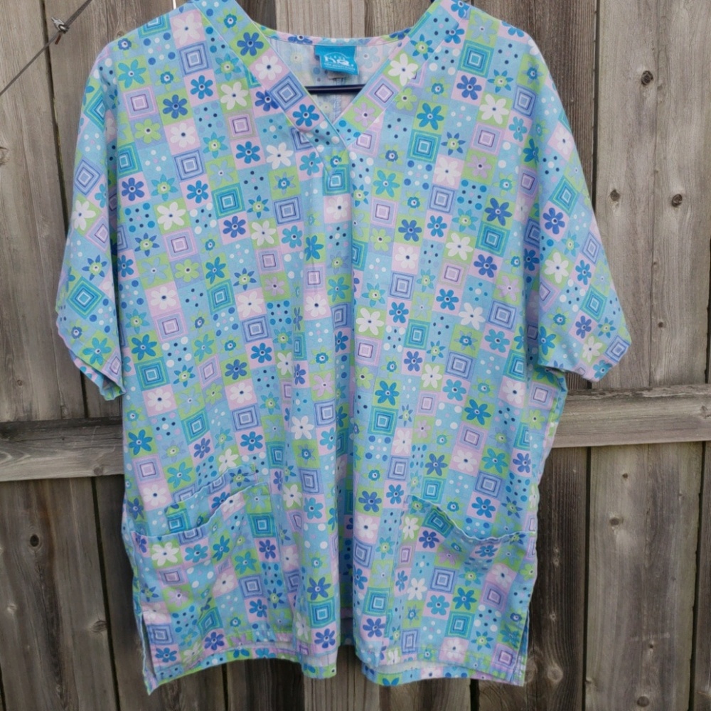 Patchwork Scrub Top with Flowers